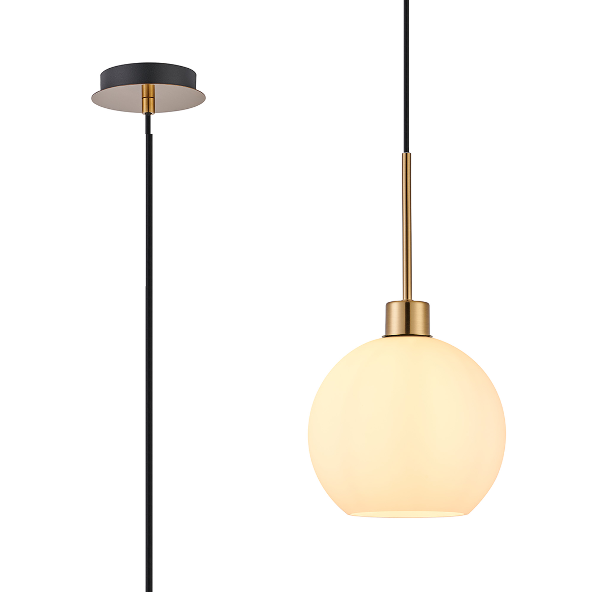 DK1169  Lori 1.7m Single Pendant, 1 Light Adjustable E27, Antique Gold/Opal Open Mouth Round Globe Shades